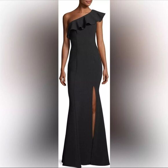 Likely Kane black gown long side slit dress one shoulder 2 - Picture 2 of 9
